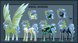 Size: 4853x2700 | Tagged: safe, artist:parrpitched, oc, oc only, oc:spring showers(fireverse), pegasus, alternate universe, clothes, concave belly, fireheart76's latex suit design, gloves, latex, latex boots, latex gloves, latex suit, pegasus oc, prisoners of the moon, reference sheet, rubber, rubber boots, rubber suit