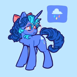 Size: 2048x2048 | Tagged: safe, artist:pastacrylic, oc, oc only, oc:summer rain (pastacrylic), pony, unicorn, blue background, horn, simple background, solo, unicorn oc