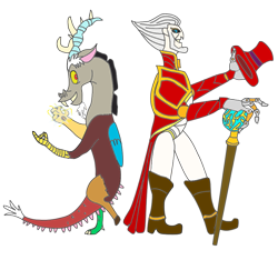 Size: 912x854 | Tagged: safe, discord, draconequus, g4, crossover, dota 2, duo, john de lancie, meme, simple background, the ringmaster, transparent background, voice actor joke