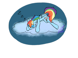 Size: 1600x1200 | Tagged: safe, rainbow dash, pegasus, pony, g4, cloud, colored sketch, eyes closed, female, folded wings, on a cloud, onomatopoeia, rainbow, sketch, sleeping, sleeping on a cloud, solo, sound effects, wings, zzz