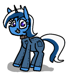 Size: 370x384 | Tagged: safe, artist:davierocket, minuette, pony, unicorn, g4, clothes, denim, horn, jeans, looking at you, pants, simple background, smiling, solo, transparent background