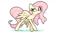 Size: 2681x1530 | Tagged: safe, artist:kindakismet, fluttershy, pegasus, pony, g4, ..., simple background, solo, white background