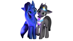 Size: 1920x1080 | Tagged: safe, artist:saphire systrine, king sombra, princess luna, g4, 3d, blender, blender eevee, cute, duo, duo male and female, female, good king sombra, male, ship:lumbra, shipping, simple background, slender, straight, thin, transparent background, vs twi