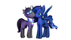 Size: 1920x1080 | Tagged: safe, artist:saphire systrine, king sombra, princess luna, g4, 3d, blender, blender eevee, concave belly, cute, duo, duo male and female, female, good king sombra, male, ship:lumbra, shipping, simple background, slender, straight, thin, transparent background, vs twi