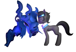 Size: 1920x1315 | Tagged: safe, artist:saphire systrine, king sombra, princess luna, g4, 3d, blender, blender eevee, concave belly, cute, duo, duo male and female, female, good king sombra, male, ship:lumbra, shipping, simple background, slender, straight, thin, transparent background, vs twi