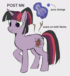 Size: 1786x1938 | Tagged: safe, artist:skypaw10, twilight sparkle, pony, unicorn, g4, alternate universe, female, horn, mare, ponytail, raised hoof, scar, smiling, solo, unicorn twilight