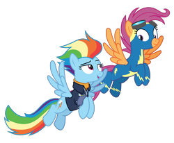 Size: 8500x7000 | Tagged: safe, artist:gypsykumquat, rainbow dash, scootaloo, pegasus, pony, g4, the last problem, .svg available, absurd resolution, clothes, duo, duo female, female, flying, goggles, inkscape, older, older rainbow dash, older scootaloo, scootaloo can fly, show accurate, simple background, smug, svg, transparent background, uniform, vector, wonderbolt scootaloo, wonderbolts, wonderbolts jacket, wonderbolts uniform