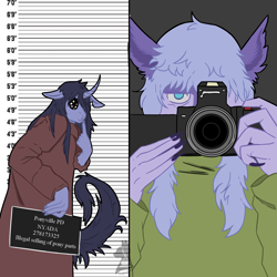 Size: 1600x1600 | Tagged: safe, artist:spectrum205, oc, oc only, oc:nyada, oc:tonic bloom, harpy, monster pony, original species, unicorn, anthro, camera, horn, shitposting