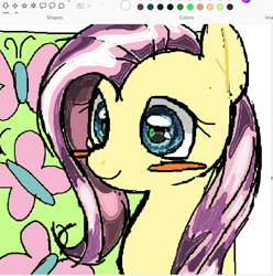 Size: 824x832 | Tagged: safe, artist:skypaw10, fluttershy, pegasus, pony, g4, art program in frame, blush sticker, blushing, female, mare, smiling, solo