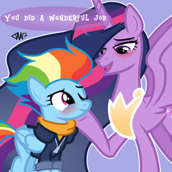 Size: 1280x1280 | Tagged: safe, artist:tantann_7, rainbow dash, twilight sparkle, alicorn, g4, blushing, duo, duo female, female, lesbian, ship:twidash, shipping, twilight sparkle (alicorn)