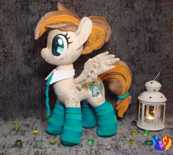 Size: 2562x2304 | Tagged: safe, artist:1stastrastudio, oc, oc only, oc:tek gniwelttil, bat pony, pony, clothes, female, irl, lantern, mare, necktie, photo, plushie, socks, solo, striped socks