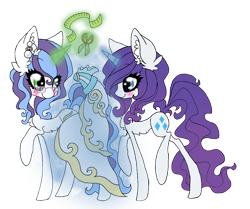 Size: 1186x991 | Tagged: safe, artist:aspenglowe, rarity, oc, pony, unicorn, g4, 2012, canon x oc, duo, duo female, female, horn, mare, simple background, transparent background, walking