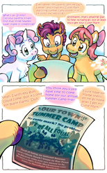 Size: 2146x3492 | Tagged: safe, artist:stimpower, apple bloom, scootaloo, sweetie belle, earth pony, pegasus, pony, unicorn, g4, alternate design, comic, cutie mark crusaders, horn, our town, speech bubble, story included, this will end in communism, this will end in equalization, this will end in tears and/or death and/or covered in tree sap, this will not end well