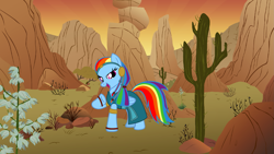 Size: 2559x1440 | Tagged: safe, artist:sirius-writer, rainbow dash, pegasus, pony, g4, cactus, canyon, clothes, cosplay, costume, crossover, desert, female, mare, prince of egypt, solo, the prince of egypt, tzipporah