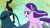 Size: 1280x720 | Tagged: safe, artist:14oliverhedgehog, edit, edited screencap, screencap, queen chrysalis, starlight glimmer, changeling, changeling queen, pony, unicorn, g4, my little pony: friendship is magic, to where and back again, alternate ending, alternate scenario, body swap, duo, duo female, eye swap, female, horn, looking at each other, looking at someone, mare, open mouth, sad