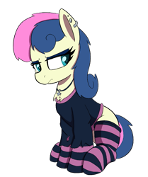 Size: 597x714 | Tagged: safe, artist:maretian, bon bon, sweetie drops, earth pony, pony, g4, clothes, female, mare, simple background, sitting, socks, solo, striped socks, transparent background