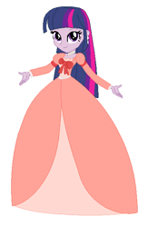 Size: 412x592 | Tagged: safe, artist:cheerful9, artist:selenaede, twilight sparkle, human, equestria girls, g4, base used, bow, clothes, cute, dress, female, gown, jewelry, necklace, pearl necklace, queen miranda, simple background, smiling, sofia the first, solo, twiabetes, white background