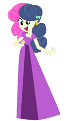 Size: 346x599 | Tagged: safe, artist:glittertiara, artist:selenaede, bon bon, sweetie drops, human, equestria girls, g4, alternate hairstyle, base used, clothes, cute, dress, ear piercing, earring, female, gown, hairpin, jewelry, necklace, open mouth, open smile, pearl necklace, piercing, poofy shoulders, prom dress, simple background, smiling, solo, white background