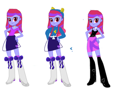 Size: 1280x985 | Tagged: safe, oc, oc only, oc:love bird, equestria girls, g4, boots, clothes, equestria girls oc, equestria girls-ified, high heel boots, miniskirt, shirt, shoes, simple background, skirt, socks, thigh boots, thigh highs, thigh socks, trio, white background