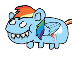 Size: 359x298 | Tagged: safe, artist:umsx, edit, editor:umsx, rainbow dash, nidorino, pegasus, pony, g4, pokémon, shitposting, simple background, solo, swiggity swooty, teeth, transparent background, vinesauce, vinesauce joel, wings