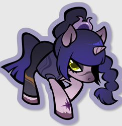 Size: 835x860 | Tagged: safe, artist:glacierclear, part of a set, pony, unicorn, baldur's gate 3, female, gray background, horn, looking at you, mare, nose scar, ponified, scar, shadowheart, simple background, solo