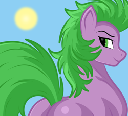 Size: 1100x1000 | Tagged: safe, ai assisted, ai content, artist:rugalack moonstar, spike, earth pony, pony, g4, adult, adult spike, butt, male, older, older spike, ponified, ponified spike, simple background, solo, species swap, stallion, stupid sexy spike