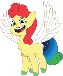 Size: 995x1193 | Tagged: safe, artist:prixy05, oc, oc only, oc:power star, pegasus, pony, g5, my little pony: tell your tale, cute, female, gradient tail, happy, mare, ocbetes, open mouth, open smile, rule 85, simple background, smiling, solo, spread wings, super mario 64, super mario bros., tail, transparent background, vector, wings