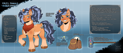 Size: 2510x1080 | Tagged: safe, artist:mrnbgreenart, oc, oc only, oc:anvil sparkle, earth pony, pony, bag, female, hammer, mare, neckerchief, reference sheet, saddle bag, sharp teeth, sledgehammer, solo, teeth, unshorn fetlocks