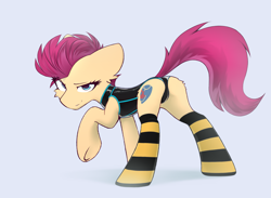 Size: 3000x2200 | Tagged: safe, artist:o0o-bittersweet-o0o, oc, oc only, oc:data crunch, earth pony, pony, butt, clothes, commission, concave belly, featureless crotch, female, leotard, mare, plot, slender, socks, solo, striped socks, thin, ych result