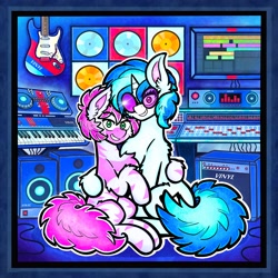 Size: 4644x4638 | Tagged: safe, artist:facadeart, dj pon-3, vinyl scratch, oc, oc:vinyl record, pony, unicorn, g4, duo, horn