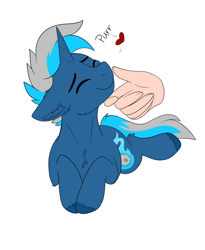 Size: 2794x3400 | Tagged: safe, artist:decemberbreeze, oc, oc only, oc:silver comet, pony, unicorn, behaving like a cat, hand, horn, purring, simple background, transparent background, unicorn oc