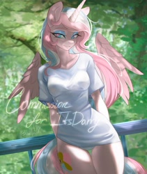 Size: 1594x1890 | Tagged: safe, artist:bluenyx, oc, oc only, oc:pupcake, alicorn, anthro, female, looking at you, smiling, solo, sunlight