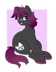 Size: 758x968 | Tagged: safe, artist:lulubell, oc, oc only, unnamed oc, unicorn, bandaid, bandaid on nose, female, horn, looking at you, mare, passepartout, sitting, smiling, solo