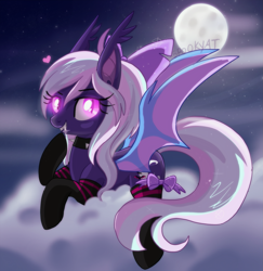 Size: 2415x2480 | Tagged: safe, artist:spookyle, oc, oc only, oc:hollow mist, bat pony, pony, vampire, vampony, clothes, cloud, dhampir, fangs, moon, night, sexy, socks, solo