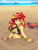 Size: 1900x2533 | Tagged: safe, artist:dibujoschidosdelabad, part of a set, sunset shimmer, human, equestria girls, g4, bare shoulders, beach, bikini, bikini top, bracelet, breasts, busty sunset shimmer, clothes, cloud, commission, commissioner:bkleppe, crying, discarded clothing, fetish, geode of empathy, gritted teeth, jewelry, magical geodes, ocean, one eye closed, painted nails, peril, quicksand, sand, sarong, signature, sinking, sky, story included, struggling, stuck, stupid sexy sunset shimmer, swimsuit, teeth, text, water