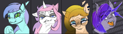 Size: 7680x2172 | Tagged: safe, artist:zlatdesign, derpibooru exclusive, oc, bat pony, pegasus, unicorn, bust, eeee, funny, horn, multiple heads, portrait, screaming