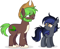 Size: 4229x3472 | Tagged: safe, artist:cirillaq, bat pony, earth pony, pony, g4, duo, duo male and female, female, hat, male, mare, simple background, stallion, transparent background