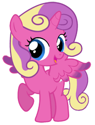 Size: 724x948 | Tagged: safe, artist:wesleyabram, princess skyla, alicorn, pony, g4, cute, female, filly, foal, open mouth, open smile, princess, simple background, smiling, solo, spread wings, transparent background, vector, wings