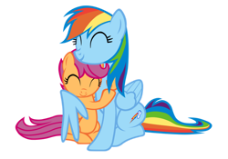 Size: 1024x717 | Tagged: safe, artist:jdrizzle, rainbow dash, scootaloo, pegasus, pony, g4, ^^, cute, cutealoo, daaaaaaaaaaaw, dashabetes, duo, eyes closed, female, filly, foal, hug, mare, scootalove, siblings, simple background, sisters, sitting, sweet dreams fuel, transparent background, vector, wholesome, winghug, wings