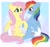 Size: 1958x1854 | Tagged: safe, artist:cotapesa, fluttershy, rainbow dash, pegasus, pony, g4, blushing, chest fluff, diaper, diaper fetish, duo, duo female, female, fetish, gradient background, holding hooves, hoof fluff, implied lesbian, looking at each other, looking at someone, mare, non-baby in diaper, pacifier, passepartout, sitting, sparkles, spread wings, wings