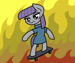 Size: 2047x1716 | Tagged: safe, artist:ewoudcponies, maud pie, earth pony, pony, g4, bipedal, female, fire, lidded eyes, mare, skateboard, solo