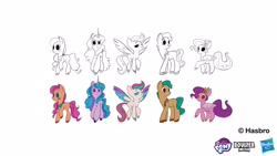 Size: 1920x1080 | Tagged: safe, artist:wilo, boulder media, hitch trailblazer, izzy moonbow, pipp petals, sunny starscout, zipp storm, earth pony, pegasus, pony, unicorn, g5, my little pony: tell your tale, official, colored wings, concept art, female, horn, male, mane five, mare, my little pony g5 2d show (boulder media), no catchlights, red eyes, red-eyed pipp, royal sisters (g5), siblings, simple background, sisters, stallion, unshorn fetlocks, white background, wings