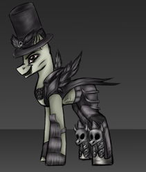 Size: 2200x2604 | Tagged: safe, artist:darklight1315, oc, oc only, oc:mr.crow, earth pony, pony, fallout equestria, concept art, fallout equestria: mayday, feather, hat, pre-war, skull, solo, top hat, unreal tournament