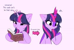 Size: 3289x2237 | Tagged: safe, artist:empress-twilight, twilight sparkle, kirin, pony, unicorn, g4, book, cheek fluff, ear fluff, ears back, female, floppy ears, horn, implied transformation, kirin twilight, kirin-ified, magic, mare, open mouth, solo, species swap, spell, unicorn twilight