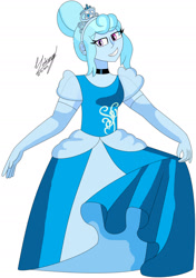 Size: 1280x1823 | Tagged: safe, artist:denisseguadiana, oc, oc only, oc:jemimasparkle, human, equestria girls, g4, choker, cinderella, clothes, curtsey, cute, dress, evening gloves, female, gloves, gown, grin, jewelry, long gloves, ocbetes, poofy shoulders, simple background, smiling, solo, tiara, white background