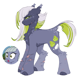 Size: 1000x1000 | Tagged: safe, artist:kazmuun, limestone pie, earth pony, pony, series:kazmuun's drawing every pony, g4, alternate cutie mark, alternate design, alternate mane color, alternate tail color, alternate tailstyle, belly fluff, butt fluff, butt freckles, cheek scar, chest fluff, cloven hooves, coat markings, colored belly, colored eartips, colored eyelashes, colored hooves, dark belly, ear tufts, ears back, eyebrow slit, eyebrows, facial scar, female, fetlock tuft, freckles, green eyelashes, heart, heart mark, hock fluff, hooves, leg fluff, leg freckles, leg markings, leg scar, leonine tail, mare, narrowed eyes, neck freckles, pouting, purple hooves, redesign, reference used, scar, screencap reference, shoulder fluff, shoulder freckles, simple background, solo, standing, tail, tail fluff, torn ear, transparent background, two toned mane, two toned tail