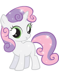 Size: 1583x2048 | Tagged: safe, sweetie belle, pony, unicorn, g4, official, blank flank, cute, diasweetes, female, filly, foal, horn, looking at you, open mouth, simple background, smiling, solo, sparkles, sparkly mane, sparkly tail, stock vector, tail, transparent background, two toned mane, zazzle