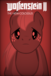 Size: 1575x2331 | Tagged: safe, anonymous artist, artist:edy_january, edit, big macintosh, earth pony, pony, g4, blazkowich, gradient background, male, parody, poster, poster parody, protagonist, red background, reference, solo, stallion, vector used, william b.j blazkowich, wolfenstein, wolfenstein 2 the new colossus