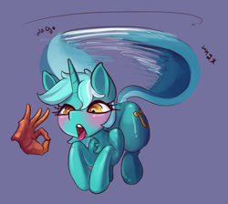 Size: 1618x1452 | Tagged: safe, artist:alexsavenije, lyra heartstrings, earth pony, human, pony, g4, ahegao, behaving like a dog, blue coat, blushing, chest fluff, digital art, digital painting, duo, female, hand, mare, onomatopoeia, open mouth, rendering, shading, shiny coat, simple background, tail, tail wag, that pony sure does love hands, that pony sure does love humans, tongue out, two toned mane