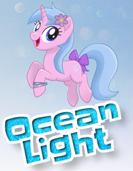 Size: 443x567 | Tagged: safe, artist:anonymous, oc, oc only, oc:ocean light, pony, unicorn, g4, my little pony: the movie, bow, bracelet, female, female oc, flower, flower in hair, horn, jewelry, looking at you, mare, mlp movie pony maker, smiling, smiling at you, solo, tail, tail bow, unicorn oc